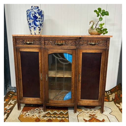 Prachtig Antiek Art Deco Dressoir Kast Marmer – opbergkast, Wood