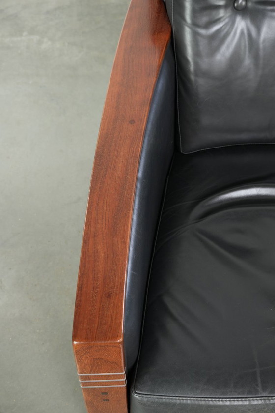 Image 1 of Fauteuil Schuitema modèle Frank, de la série Decoforma, en cuir de vachette noir de style Art déco.