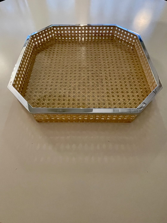 Image 1 of Plexiglas rieten dienblad GabriellaCrespi Italië jaren 70