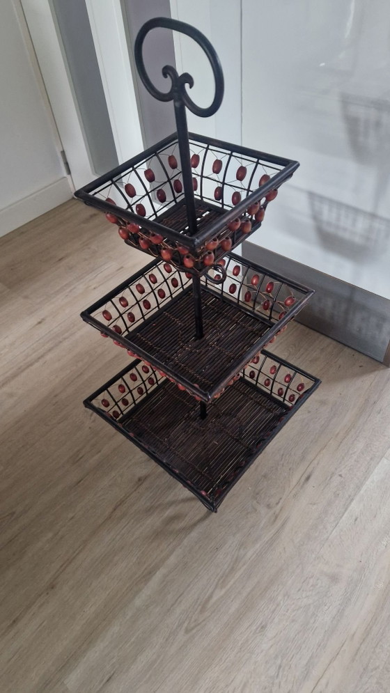 Etagere / cesto di frutta, 3 livelli, 91cm alto. – Oggetti decorativi, Metallo, Legno (photo 3 of 7)