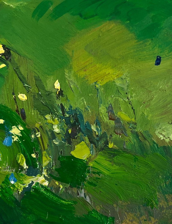Image 1 of Original Oil Painting Summer Village Landscape Harmony of nature and human labor