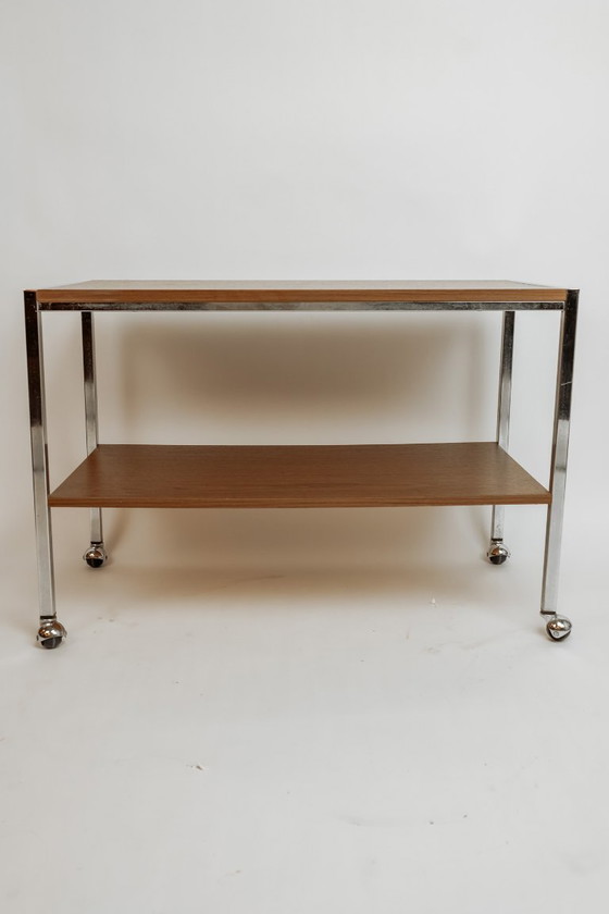 Image 1 of Vintage bar trolley, 1970s - Wood and chrome