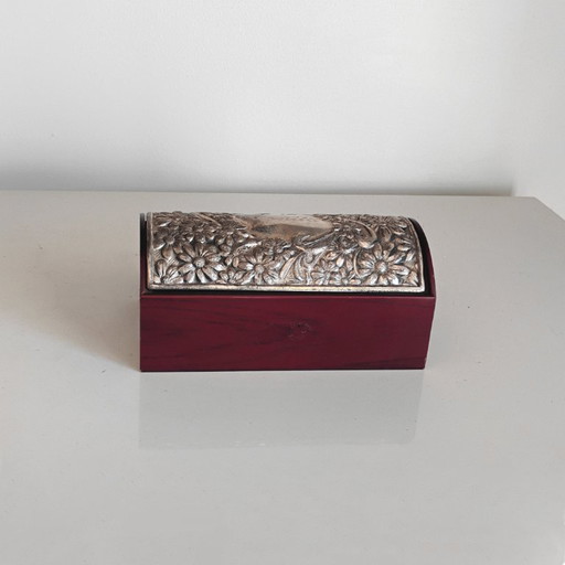 HOLZSCHACHTEL MIT DECKEL AUS STERLINGSILBER