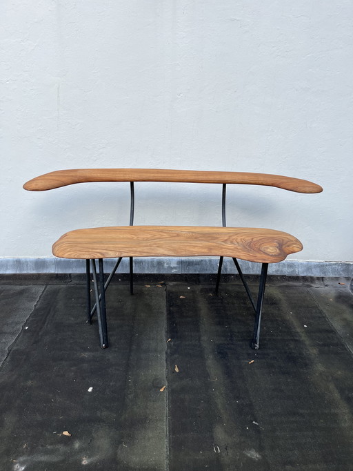 Banc en bois d'orme Kyrii Fabriqué à la main, en bois durable d'Amsterdam