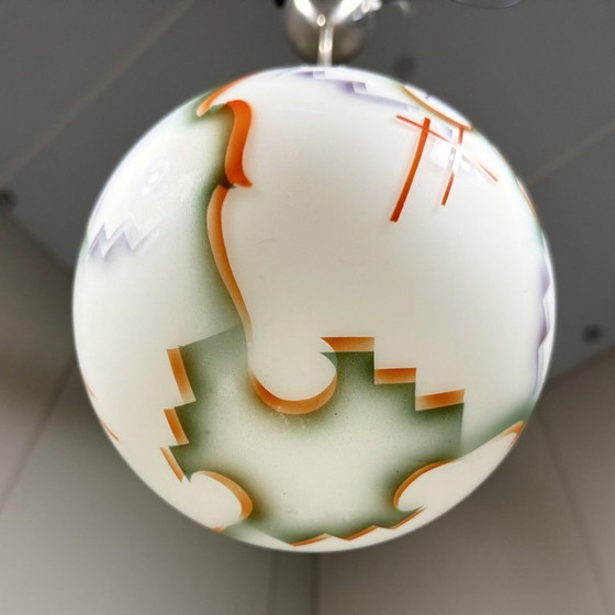 Image 1 of Art-Deco-Pendelleuchte aus Buntglas