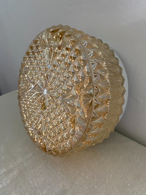 Plafón Vintage Geométrico de Cristal Prensado, Años 70