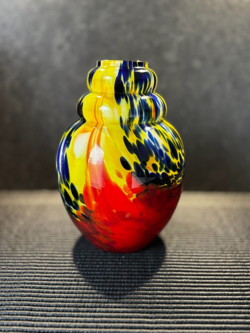 Art Deco spatterglas vaas – Henri Heemskerk voor Verreries de Scailmont (België, jaren 30) – 24,5 cm