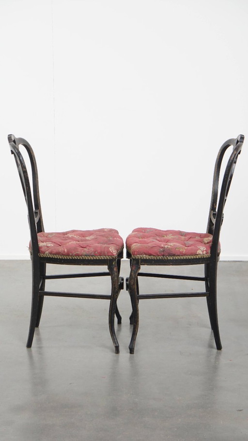 2 x Ancienne chaise française Napoléon 3 incrustée de nacre