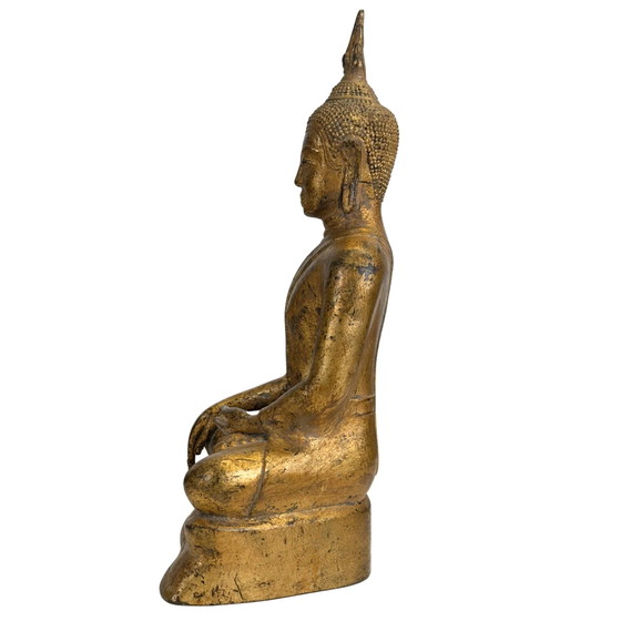 Estatua antigua de Buda tailandés en Bhumisparsha Mudra - Estilo Rattanakosin del siglo XVIII/XIX - Bronce (photo 7 of 11)