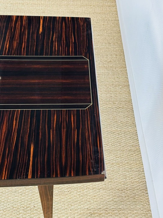 Image 1 of Table de salle à manger art déco en ébène de macassar avec rallonges, 1940