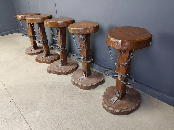 Image 1 of Vintage brutalist bar stools, set of 5 - 1960s