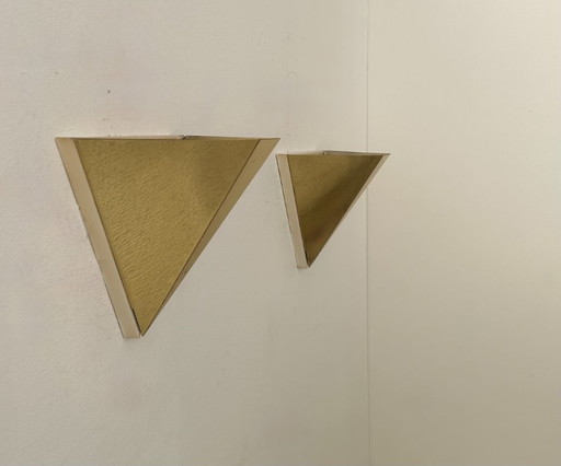 Coppia di applique geometriche vintage, ottone, Francia 1970