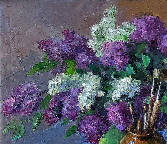 Original Oil Painting Spring Flowers Still Life With Lilac – Paintings & Drawings, Canvas (photo 4 of 7)