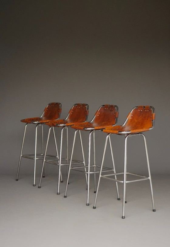 Image 1 of Sgabelli da bar attribuiti a Dal Vera per Charlotte Perriand/Les Arcs, anni '60, set di 4