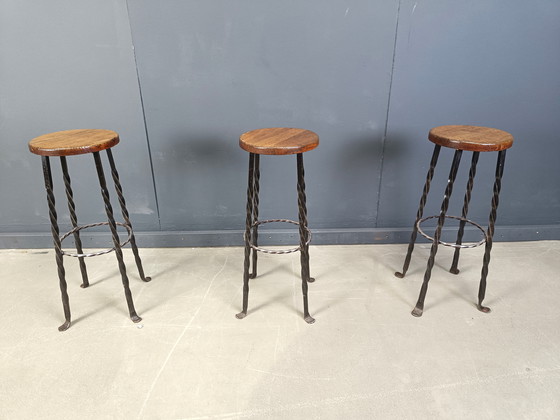 Image 1 of Vintage french wrought iron bar stools, 1960s - set of 3