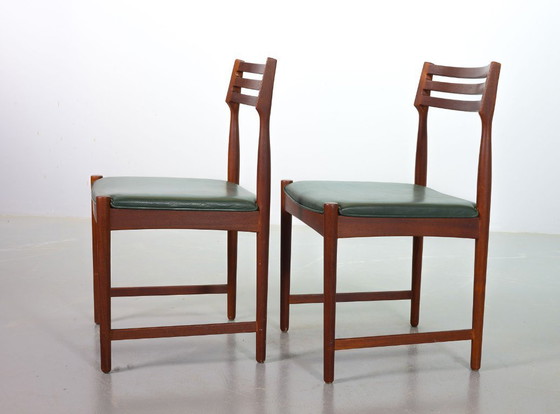 Image 1 of Vintage Design Teak Wooden Dining Chairs with Racing Green Leather Seatings Designed by Severin Hansen for Bovenkamp. Set of 4.