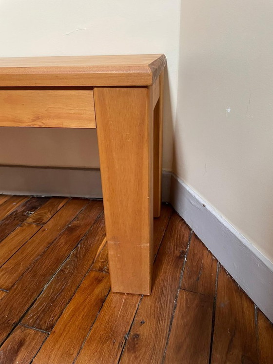 Image 1 of Massief grenen bank, honingkleurige wasafwerking, 140x38x45 cm, vintage eetkamerbank