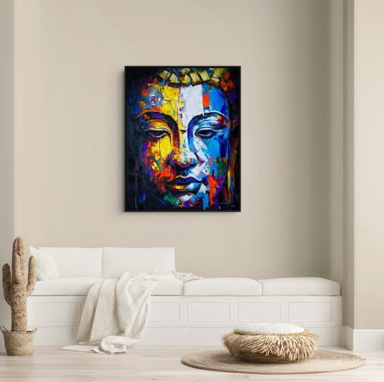 Image 1 of Uniek handgeschilderd Boeddha schilderij “Golden Balance” – Seksak Jaichumchen – 80×100 cm