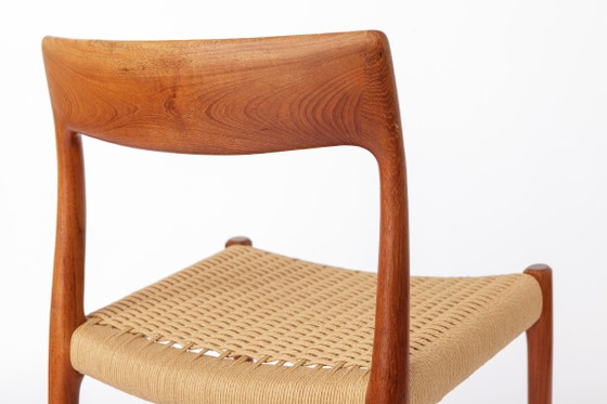 1 van 3 Niels Otto Møller Model 77 Teakhouten Eetkamerstoel, Deens Papierkoord, Vintage Deense Mid-Century (photo 7 of 12)