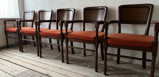 5 fauteuils de salle à manger anciens RAC Royal – eetkamerstoelen, Textile, Wood (photo 2 of 10)