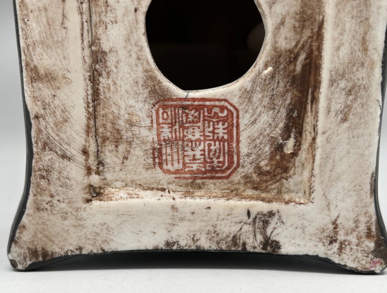 Image 1 of Hand-Painted Ceramic Figurine – Cat with Kitten – Asian Decor