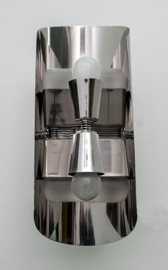 Image 1 of Coppia di lampade da parete in acciaio in stile moderno francese Maria Pergay, anni '70