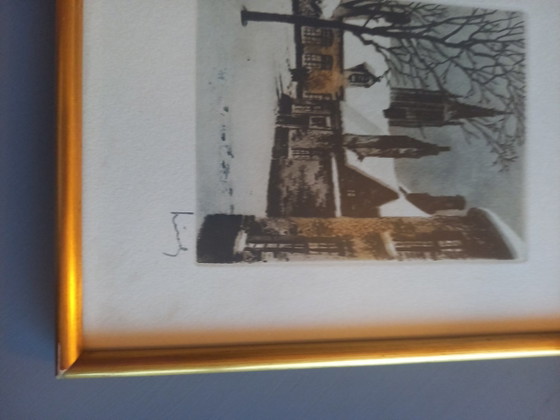Original Etching Roger Hebbelinck - Bruges / Brugge Begijnhof (Framed) – Kunst, Glass, Paper (photo 4 of 5)