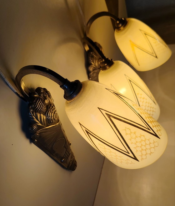 Art Deco Wall lights in bronze and glass - mid-20th century, Silver (photo 7 of 15)