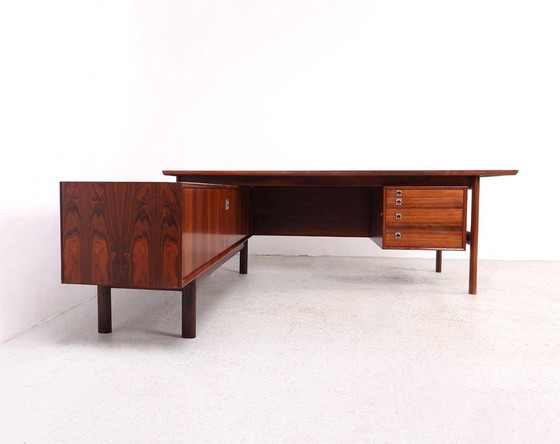 Scrivania Direzionale Vintage con Credenza, Arne Vodder per Sibast, Anni '60, Scrivanie, Legno, Marrone (foto 2 di 15)