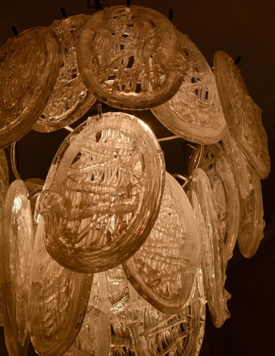 Vintage Kroonluchter van helder Murano glas met bladeren, chromen Italiaanse hanglamp, jaren 70 (photo 6 of 10)