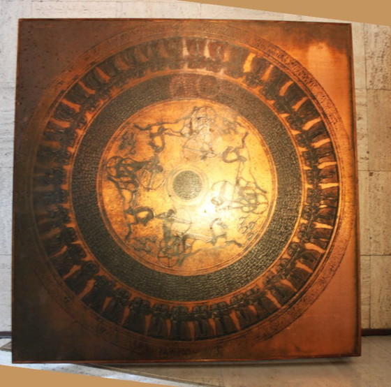 Image 1 of Pagina 1 van 13 Mid Century koperen en houten salontafel, Vad Trevarefrikk, Noorwegen, jaren 60.