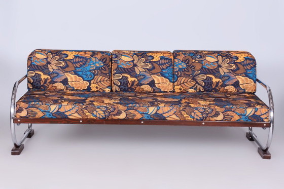 Sofá Bauhaus restaurado, de Robert Slezak, madera de haya, República Checa, década de 1930. – Metal, Textile (photo 23 of 23)