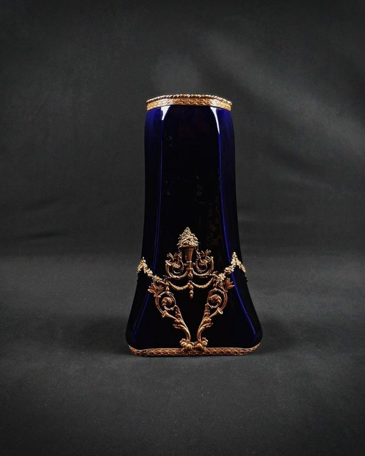 Cobalt blue Limoges porcelain vase & gilded bronze Napoleon III period