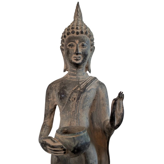 Buda tailandés de bronce de pie con cuenco de limosnas y Abhaya Mudra - 29 cm – Esculturas, Bronze (photo 10 of 10)