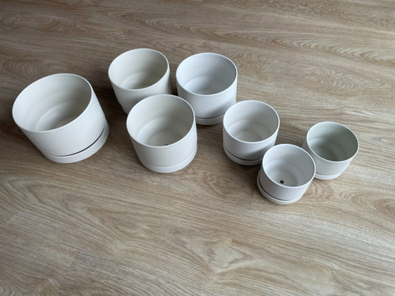 Image 1 of Vari vasi da fiori beige vintage, Arabia con piattino, Richard Lindh