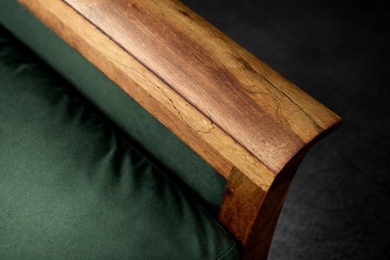 Image 1 of Divano e sedia vintage in palissandro norvegese e velluto verde bottiglia di Knut Sæter per Vatne Møbler, anni '60, set di 2