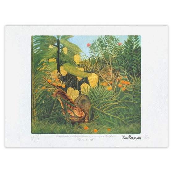 Le Douanier Rousseau Lithographie Tiger greift einen Büffel an 1990 – Lithographien & Drucke, Paper (photo 5 of 5)