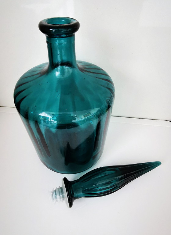Image 1 of Carafe Empoli avec couvercle à motif martin-pêcheur, années 1950-1960