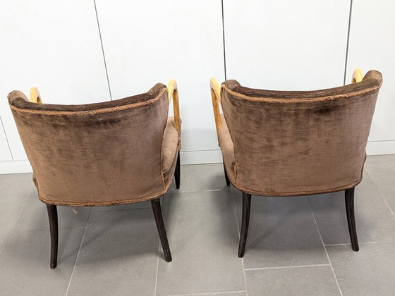 Image 1 of Paire de fauteuils, années 1940, bois, tissu