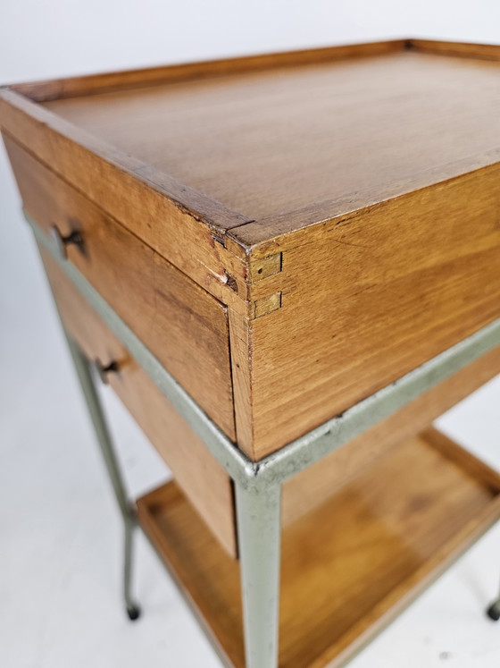 Image 1 of Industrial Metal and Wood Nightstands, Italy Bologna 1960s