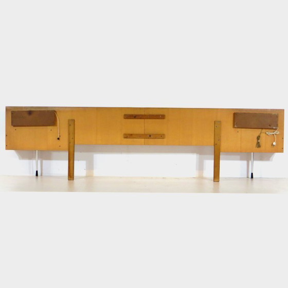 Image 1 of Vintage teak headboard with bedside tables and lighting, 1960s