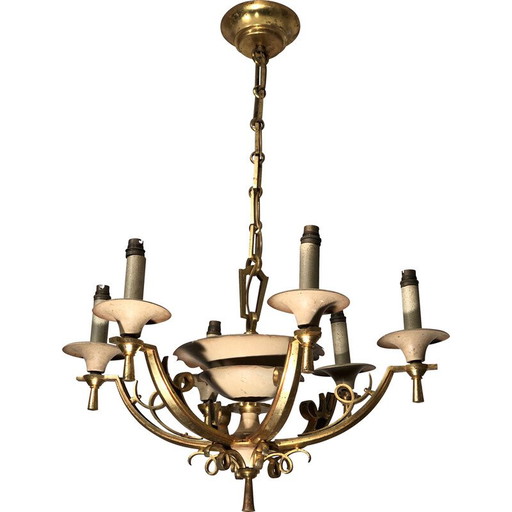 Lampadario vintage in metallo laccato e ottone, 1940