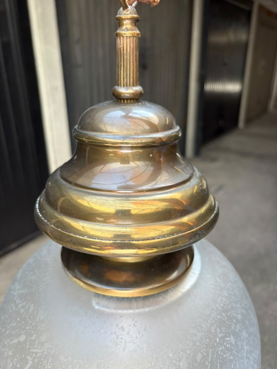 Vintage Italian Brass Pendant Lamp with Frosted Glass – 1960s/1970s (photo 6 of 10)