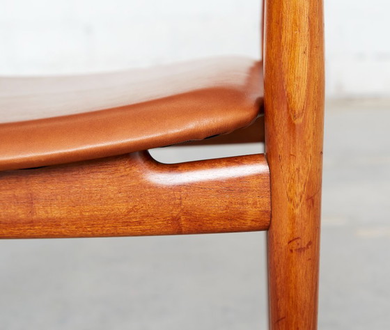 Paar Hans Wegner JH-513 Fauteuils voor Johannes Hansen, Hout, Leer, Bruin, Mid Century Modern (foto 12 van 15)