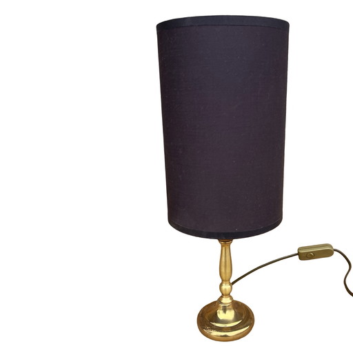 Brass Night Lamp, Table Lamp with Lampshade, Germany, 1970s