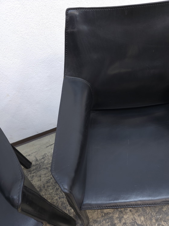 Image 1 of Cassina Cab 413 Set Designer Fauteuil Lederen Stoel Zwart
