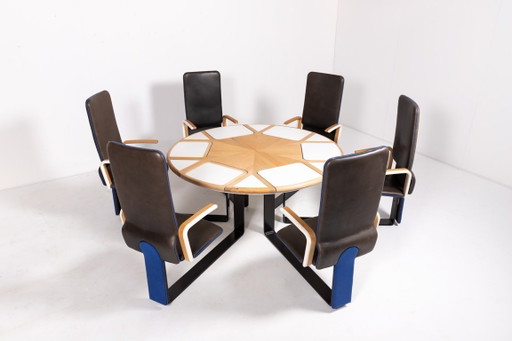 Unique Danish Design table with fixed armchairs from Peter Karpf, 1980’s