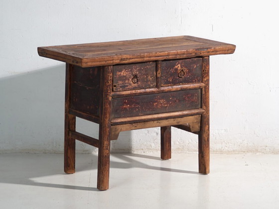 Consolle cinese antica con tre cassetti e patina scura – Cina, circa 1900 – Console (photo 5 of 40)