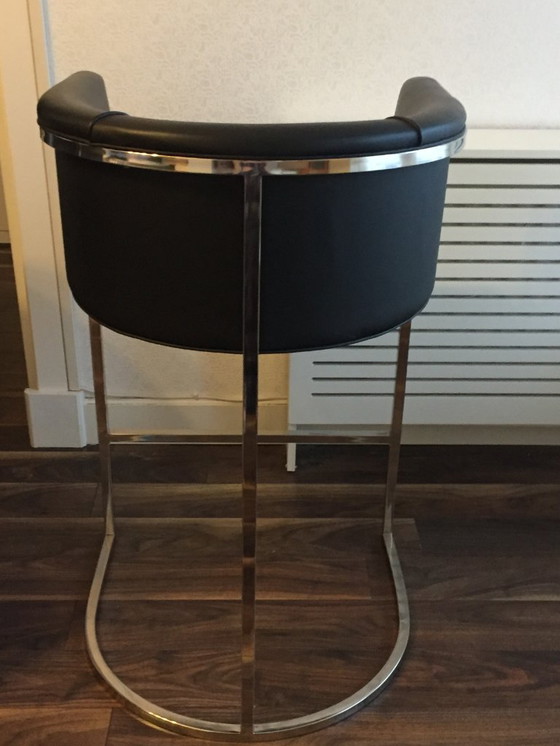 Image 1 of NUOVO set di 2 SGABELLI DA BAR DI DESIGN MOLTO LUSSUOSISSIMO in pelle di vacchetta tinta in massa nera