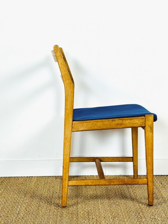 Image 1 of Set di 6 sedie da pranzo vintage in rovere e tessuto blu, 1960